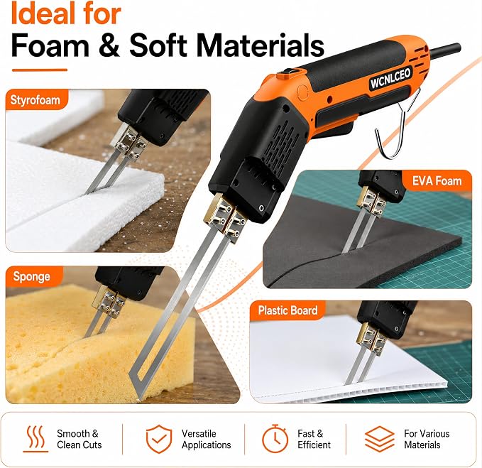Electric Hot Knife Foam Cutter Kit, Hot Knife Cutting Tool with 8 Blades, R-Shaped Blade, Spade Blade,1.79 in, 3.9in and 7.8 in Blades, Hex Wrench and Brass Brush for Styrofoam, EVA Foam, Foam Board