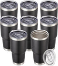 30 oz Tumbler with Lid Stainless Steel Tumblers Bulk Vacuum Insulated Cup Reusable Powder Coated Travel Mug Double Wall Leak Proof Cups Keep Cold Drinks for 12 Hours Black, Set of 8