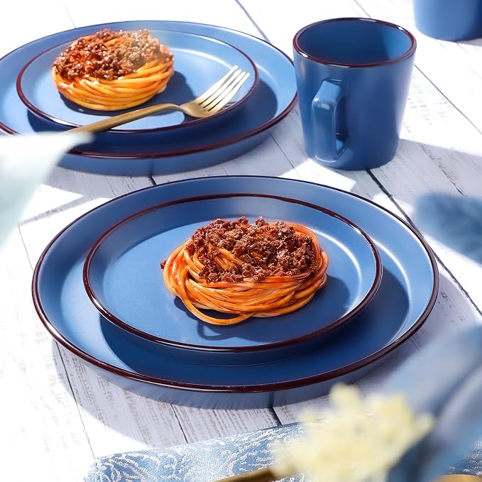 Plates and Bowls Sets, 16 Pieces Dinnerware Sets, Service For 4, Blue