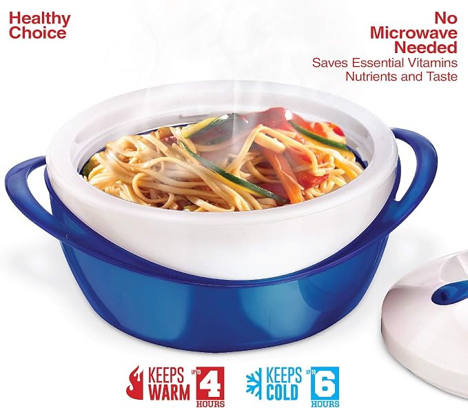 Pinnacle Large Insulated Casserole Dish with Lid 2.6 qt. Elegant Hot Pot Food Warmer/Cooler -Thermal Soup/Salad Serving Bowl Stainless Steel Hot Food Container – Best Gift Set for Moms –Holidays Blue