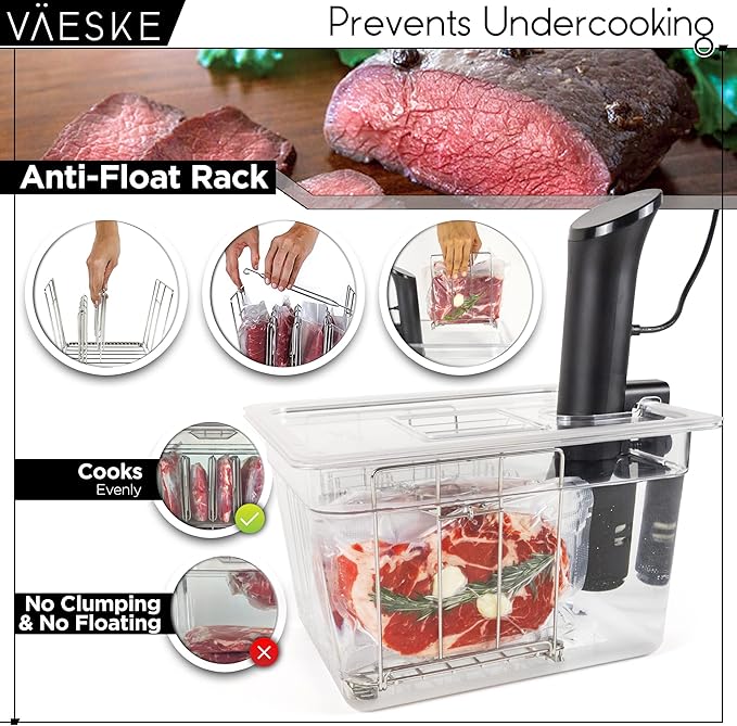 VÄESKE Insulated Sous Vide Container with Lid and Rack | Neoprene Retains Heat & Protects Countertops | Works with Most Sous Vide Cookers (12 QT)