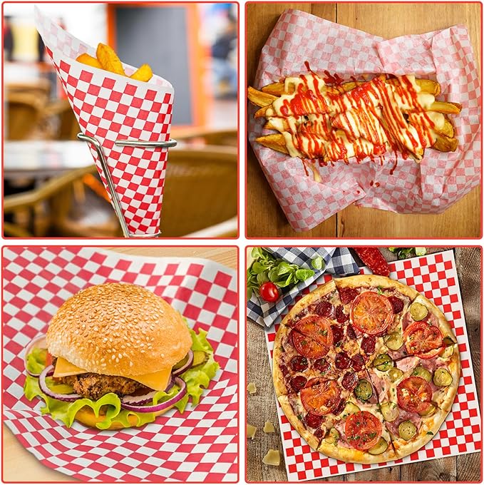 960 Pieces Deli Wax Paper Sheets 12 x 12 inches Checkered Sandwich Wrapping Paper Food Basket Liners for Food Serving, Party, Festival and Outdoors, Red