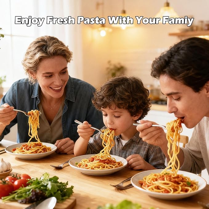 Pasta Maker Machine With 7 Adjustable Thickness Settings, Stainless Steel Manual Noodle Maker,Pasta Roller& Cutters With Removable Handle and Clamp For Kitchen （All-in-One ）