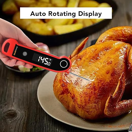 ChefsTemp Digital Instant Read Meat Thermometer, NSF Certified IP67 Waterproof Digital Food Thermometerwith Ambidextrous Backlit for Grilling, Food, BBQ, Kitchen Cooking, Oil Deep Frying & Candy (Red)