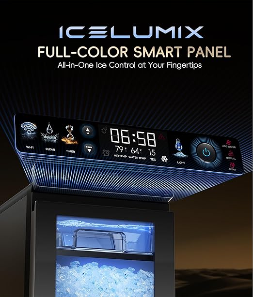 ecozy Nugget Ice Maker Countertop, Smart Pebble Ice Machine with APP Control, 44 lbs Per Day Soft Pellet Chewable Ice with Self-Cleaning, Black