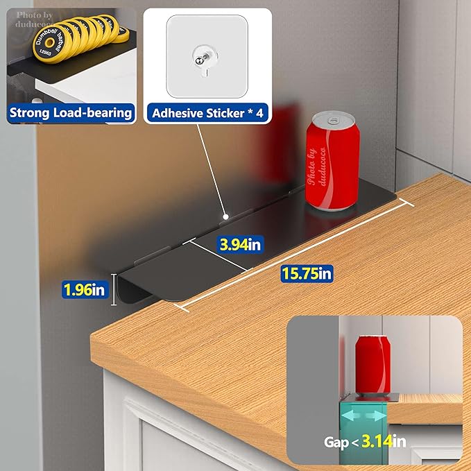 Metal Kitchen Refrigerator Gap Partition Countertop Gap Extension Board, Refrigerator Side Partition, Gap Covers Between Countertop And Walls, No Drill (Black, 15.75 * 3.93inch)
