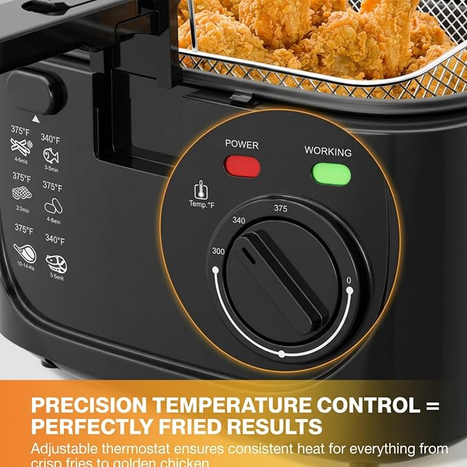 KEINVE Electric Deep Fryer with Basket, 2.5L Oil Fryer with Non-Stick Inner, Viewing Window, 1600Watt Fast Heating, Black