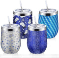 Sliner 4 Pack Pack Christmas Glitter Tumbler Bulk, 12 oz Holiday Wine Tumbler Set Stainless Steel Insulated Sparkling Glitter Cup with Lids Straws and Brushes Travel Mug Xmas Gift (Fresh Style)
