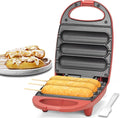 SugarWhisk Electric Corn Dog Maker, Fryer for 3 Mini Corn Dogs on Stick, Cheese Mozzarella Sticks & Treats, Corndog Maker Machine, Hot Dog Machine, Brush Included, Red