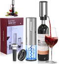 4-in-1 Rechargeable Electric Wine Opener Wine Aerator Gift Set with Electric Wine Decanter, Wine Stopper, Foil Cutter, Automatic Electric Wine Bottle Opener for Home Bar Parties, Stainless Steel
