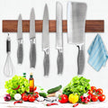 Magnetic Knife Holder for Wall, Magnetic Knife Strip No Drilling 16 Inch, Walnut Wood Magnet knife holder strip with 2 Hooks, Powerful Magnet Knife rack for Kitchen Utensils, Knives and Tools