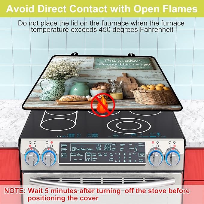 Glass Stove top Cover 28"x 20", Stove Top Covers for Electric Stove, Flat Range Mat for Glass Cooktop, Kitchen Heat-Resistant Protector Non-Slip Drying Mat (This Kitchen)