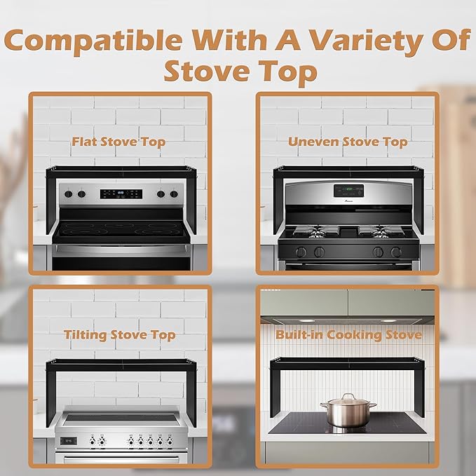 Over The Stove Shelf, Wood Stove Top Shelf,31.5" Stove Top Organizer Shelves with 6 Hooks,11.5" Height Over Stove Spice Rack for Kitchen, Black