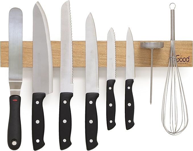 Good Cooking Magnetic Knife Strip w XL 18" Design- Powerful Magnet Wooden Knife Rack for Easy Wall Mounting- Secure your Knives and Utensils and Free Up Space