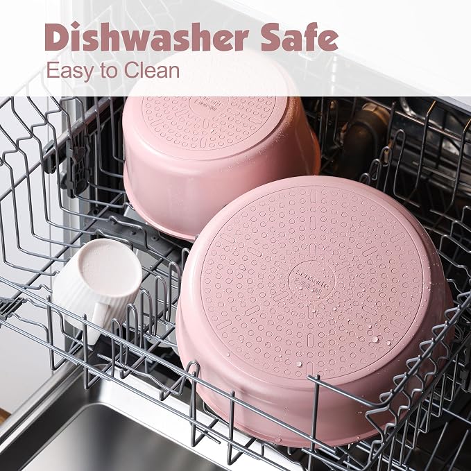 SENSARTE 17 Piece Ceramic Pots and Pans Set, Nonstick Detachable Handle Cookware, Induction Kitchen Cookware Set with Removable Handle, Dishwasher ＆ Oven Safe (Pink)