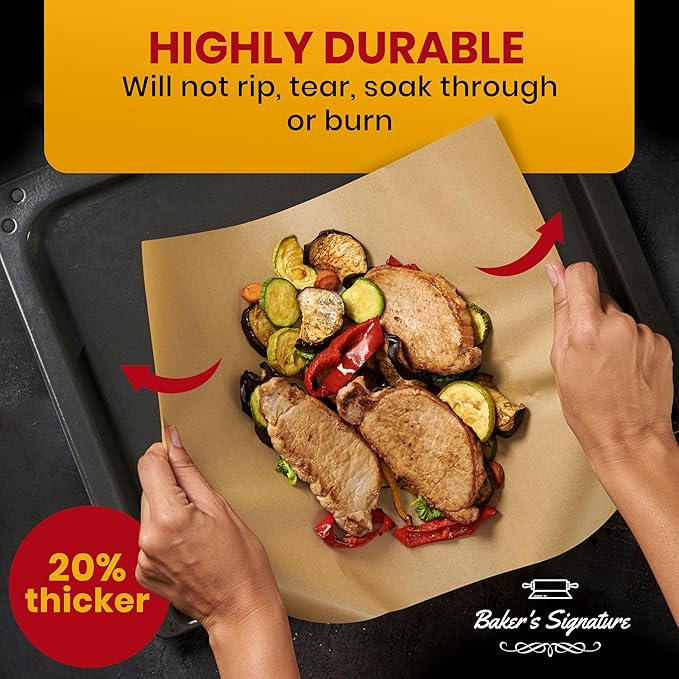 Precut Unbleached Parchment Paper Sheets 12x16 Inches, 220 Pcs by Baker's Signature – Non-Stick Half Sheet Liner – Greaseproof, Will Not Curl or Burn, Non-Toxic up to 450°F
