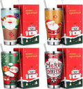 Mifoci 4 Pcs 30 oz Christmas Tumbler with Lid and Straw Stainless Steel Christmas Mug Double Insulated Cup Insulated Coffee Tumbler with Straw Brush for Holiday Coworkers Women Gifts(Style 3)