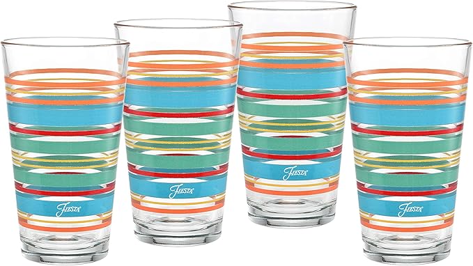 Culver Officially Licensed Fiesta Stripes 16-Ounce Tapered Cooler Glass (Set of 4) (Rainbow Radiance Collection)