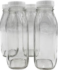 The Dairy Shoppe Glass Milk Bottle, Heavy Glass with Extra Lid, Creamery Style (4, Threaded Pint)