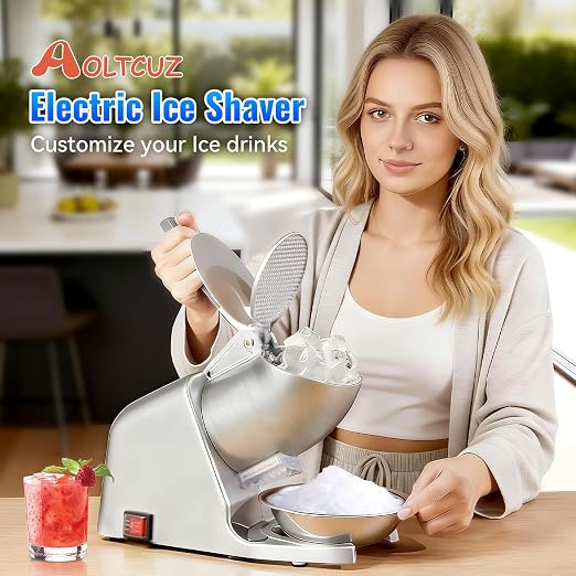 186 lbs/h Dual Blade Ice Shaver Machine, with Extra Blades & Ice Pick, 300W Electric Ice Crusher for Home Use & Commercial, Shaved Ice Machine, ETL-Listed, Silver