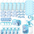 48 Pcs/6 Sets Baby Shower Prizes Winners Include Glass Cans Spa Headband Plush Sleep Eye Mask Hair Claw Clips Clear Cosmetic Bags Baby Shower Player Winner Gifts Bridal Game Gifts(Blue)
