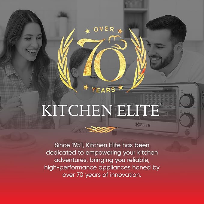 Kitchen Elite Toaster Oven, Compact Countertop Appliance with Bake Tray, Wire Rack, Adjustable Timer, and Temperature Control, Black