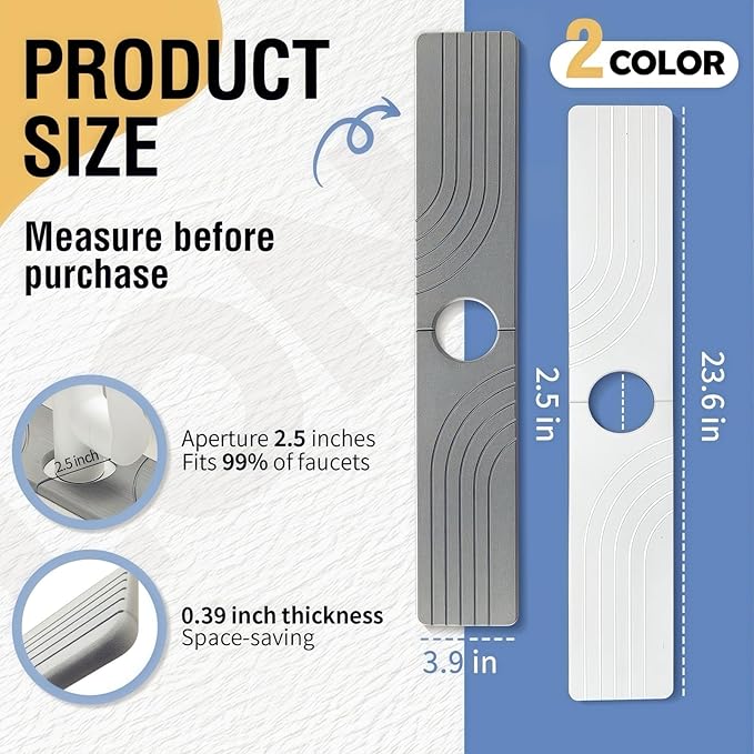 Faucet Mat for Kitchen Sink, 23.6" x 3.9" Diatomaceous Earth Water-Absorbing Stone Tray,Fast Drying, Splash Guard for Kitchen and Bathroom Countertops