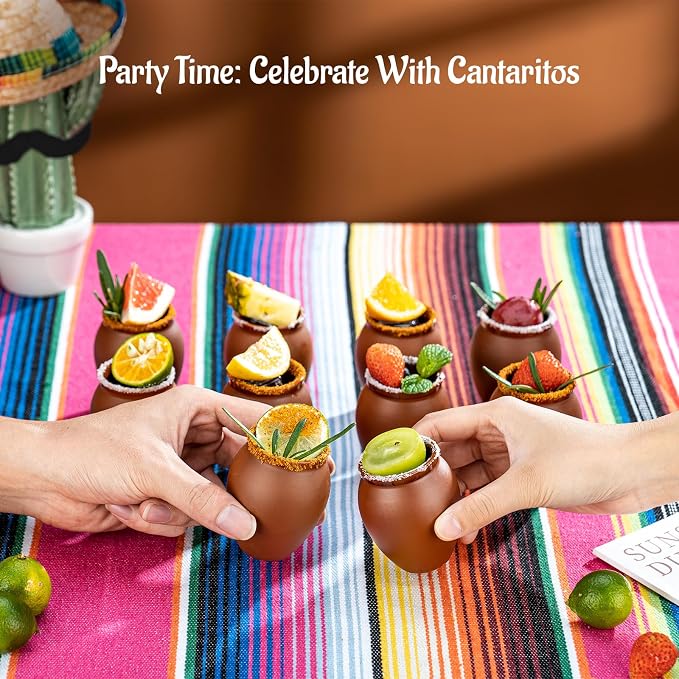 24Psc 2oz/60ml Cantaritos De Barro Mexicanos,Mini Jarritos De Barro Mexicanos Pottery Cocktail Glasses,Mexican Shot Glasses Taco Tuesday Cups For Celebration,Tequila,Margaritas