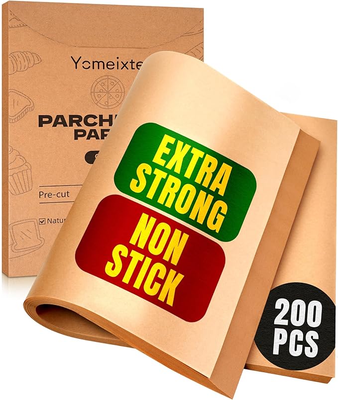 Parchment Paper Sheets 12x16 Inch |200-Pack Unbleached Natural Brown Baking Paper for Oven, Air Fryer & Grilling | Precut, Non-Stick, Greaseproof Half Sheet Pan Liners