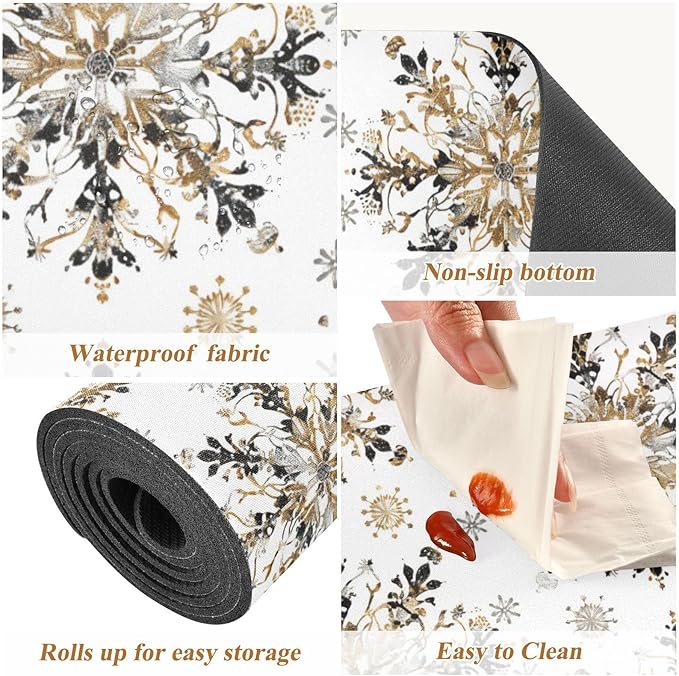Christmas Trivet Table Runner 40 Inches Long Seamless Goldsnowflakes Heat Resistant Hot Pad Multi Purpose Mat for for Hot Pots Pans Kitchen Countertops