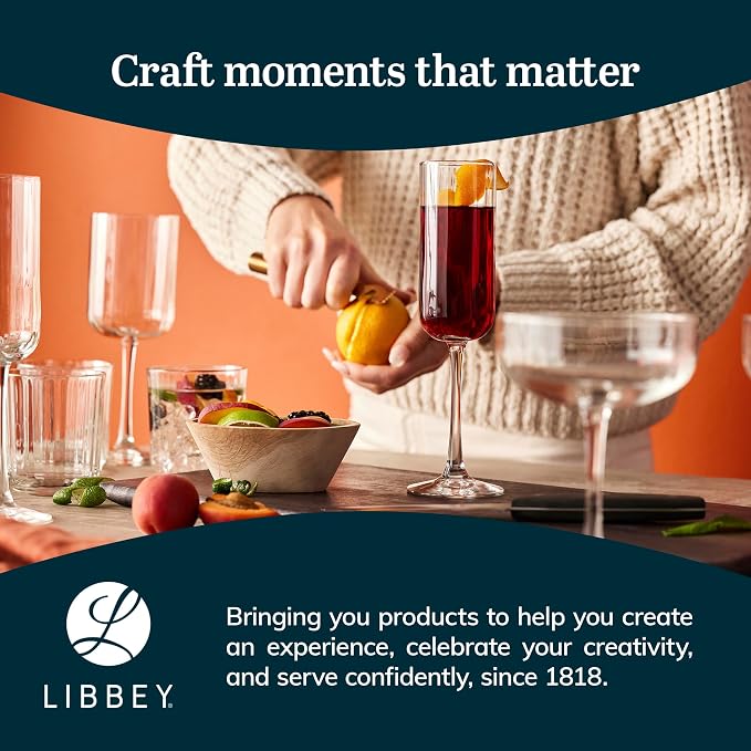 Libbey Paneled Cocktail Coupe Glasses, 8.5 Oz Stemmed, Fine Ribbed Line Coupe Glass Set of 4, Dishwasher Safe Cocktail Martini Glasses