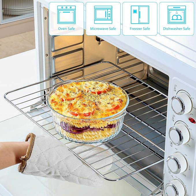 NUTRIUPS Glass Casserole Dish with Glass Lid, Borosilicate Glass,Casserole Dish for Oven, Baking Dish with Lid (1.6QT-ear)
