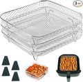 BYKITCHEN 8 inch Square Air Fryer Rack, 3pcs Stackable Stainless Steel Dehydrator Rack with Silicon Feet, Square Air Fryer Accessories for Cosori, Instant Vortex, Ninja Pro XL 6.5 QT AF181 & More