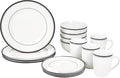Amazon Basics 16-Piece Cafe Stripe Dinnerware Set, Microwave and Dishwasher Safe, Plates, Bowls, Mugs, Service for 4, Black