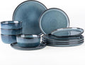 GBHOME Dinnerware Sets for 4, 12 Pieces Stoneware Plates and Bowls Sets, Scratch Resistant Ceramic Dishes, Dishwasher & Microwave Safe, Reactive Glaze-Blue Horizon