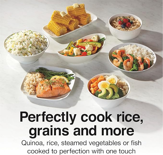 Proctor Silex Rice Cooker & Food Steamer, 6 Cups Cooked (3 Cups Uncooked), Includes Steam and Rinsing Basket, Black (37510)