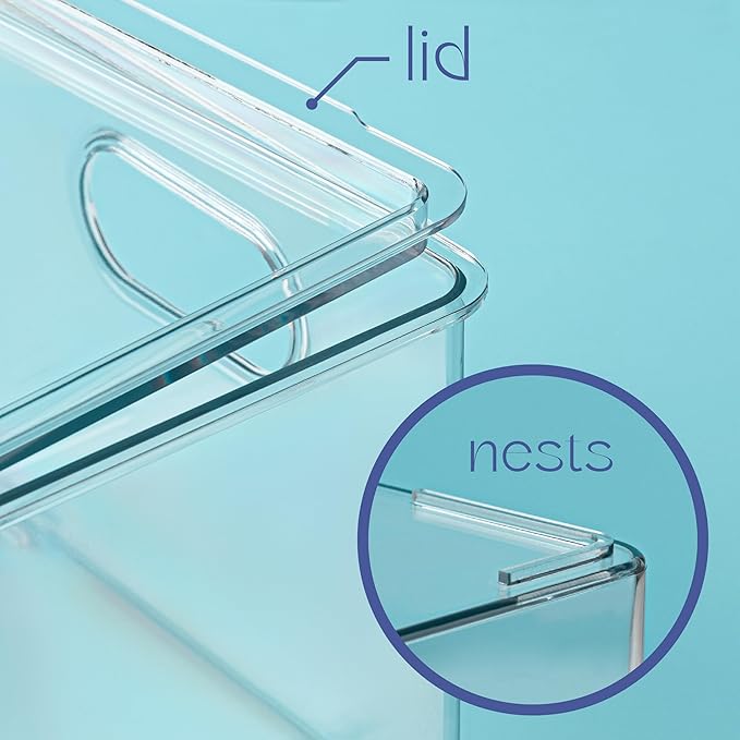 primebox Plastic Clear Stackable Storage Bins with Lids. Great for Pantry or Kitchen Organization. Fridge Organization Containers. Cabinet, Bathroom Organizer. 4 Pack