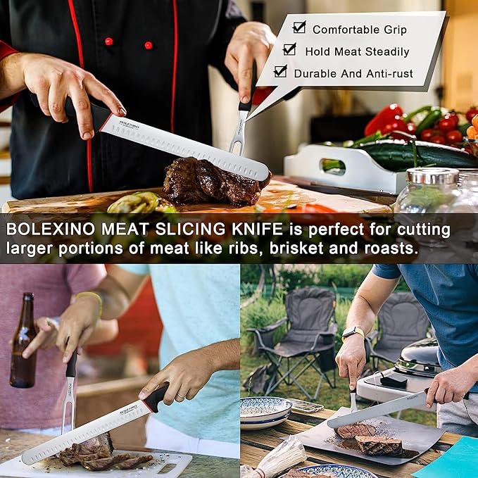 12" Carving Knife Set for Slicing, Sharp Premium Ham Slicer Knife, Great for Cut Roasts, Meats, Fruits and Vegetables