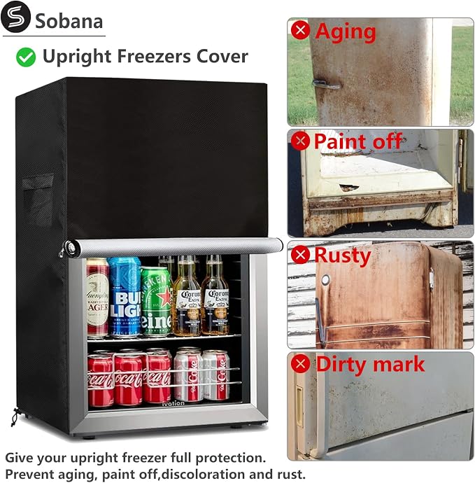 Upright Freezers Cover,Waterproof Outdoor Fridge Cover with Double Zipper for 3.0 Cubic Compact Mini Freezer (22" W x 23" D x 34" H,Black)