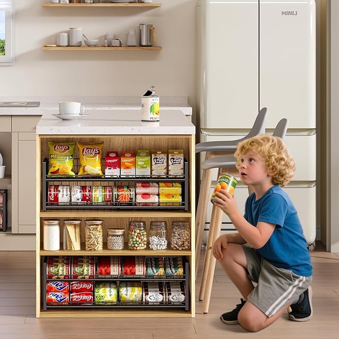 JKsmart 2-Tier Stackable Can Rack Organizer for Pantry Shelf, Extra-Long Can Holder for Kitchen Organization,Heavy Duty Can Dispenser for Canned Food Soup Goods up to 54 in Cabinet Storage, Black