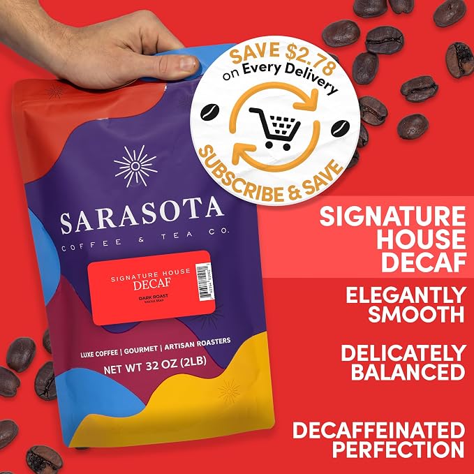 2 lb Decaf Dark Roast Whole Bean Coffee | Strong Low Acid Decaffeinated Coffee Beans | Bulk Whole Bean Decaf | Specialty Grade | 32 oz