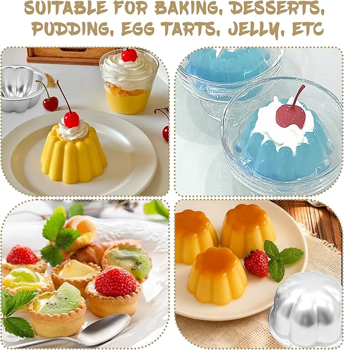 25Pcs Pudding Mold Aluminum Alloy Egg Tart Molds Non-sticky Small Jello Molds Reusable Cake Tartlets, Flan Cup Cake Pans for Baking Egg Tart Flan Cupcake Bread Muffin Brownie Pudding