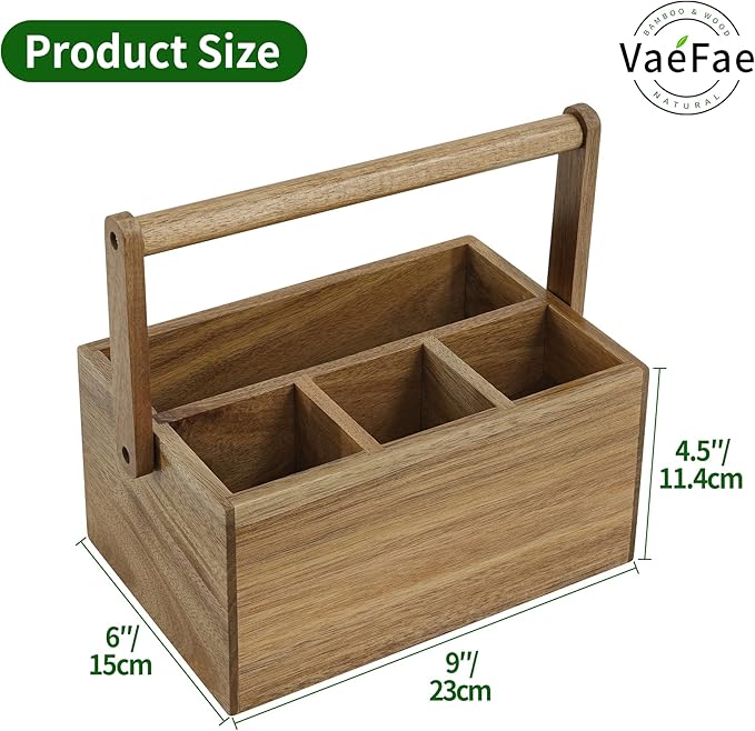 VaeFae Bamboo Silverware Drawer Organizer and Acacia Silverware Caddy Bundle