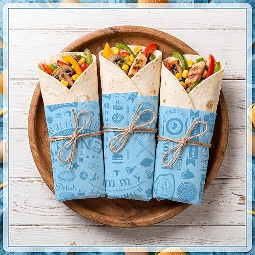 Outus 600 Pcs 12 x 12 Inch Deli Wax Paper Sheets Grease Resistant Tray Basket Liners Newsprint Paper Water and Grease Proof Sandwich Wrapping Square Hot Dog Wrapper for Food Baking (Light Blue)