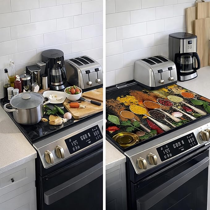 Decorative Electric Stove Top Covers, Heat Resistant Silicone Stove Cover Mat, Stove Top Protectors for Electric Flat Glass Stoves, Adds Extra Counter Space for Small Kitchens and Apartments