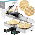 Pizzelle Maker- Polished Electric Baker Press Makes Two 5-Inch Cookies at Once, Even Heating Plates- Must Have Party Baking Supplies - Italian Dessert Treat Making w Recipe - Mothers Day Gift for Her