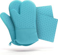 Cosy House Collection 4-Piece Oven Mitt & Pot Holder Set - 500°F Heat Resistant Trivet Cooking Gloves - Flexible, Durable & Comfortable Long-Lasting Silicone - Cooking, Baking & Grilling (Turquoise)