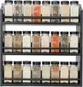 3 Tier Bamboo Spice Rack, Spice Rack Organizer, Seasoning Jars Rack Shelf Spice Organizer for Kitchen Counter or Wall Mounting, Spice Storage Holder with handles, Jars Not Included, Black