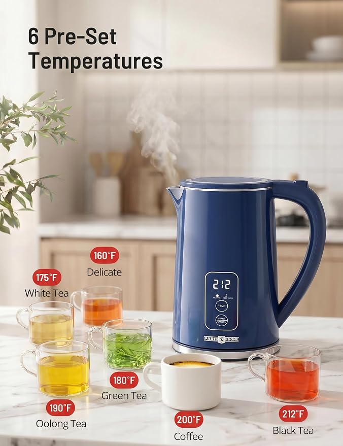 Electric Kettle Temperature Control, 1.7L Large Electric Tea Kettle, 4H Keep Warm Hot Water Boiler with 6 Presets, LED Screen Electric Kettles for Boiling Water, Boil-Dry Protection, BPA Free