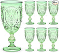 Wiwiqing 6 Pcs Plastic Goblets 7.5oz Vintage Goblet Plastic Wine Glasses Colored Retro Embossed Water Goblets for Wine Bar Juice Baby Shower Wedding Reception Grand Event Party (Green)